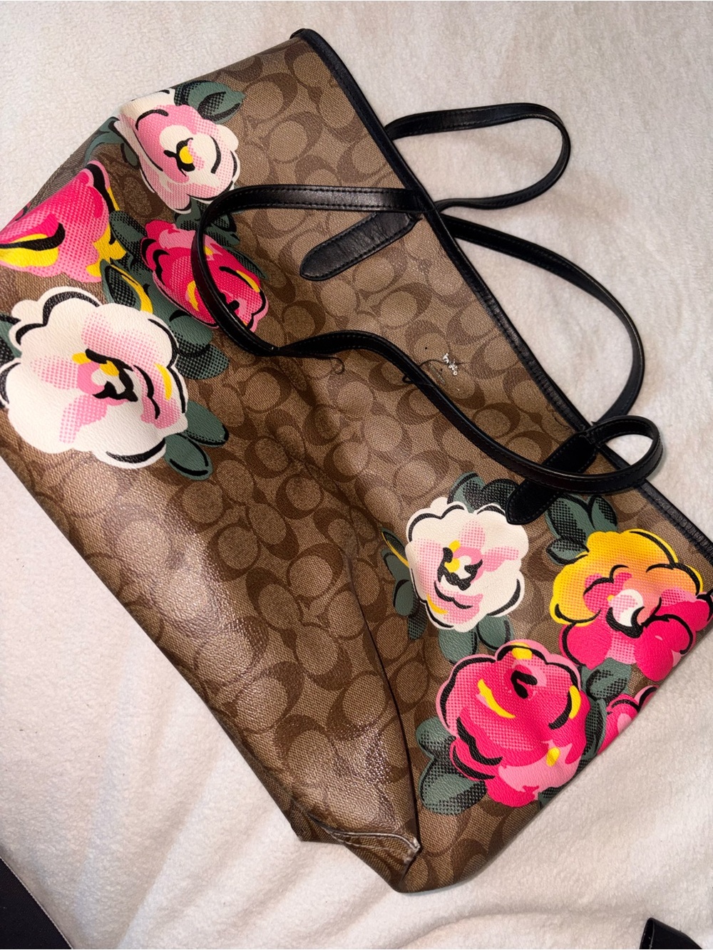 Coach Brown Signature Floral Tote Bag